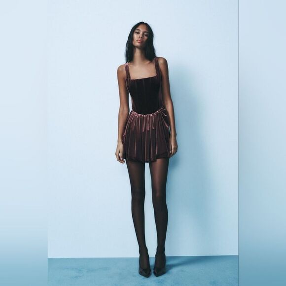 NWT NEW ZARA  mauve GATHERED CORSETRY-INSPIRED DRESS corset rushed m… - Picture 9 of 16